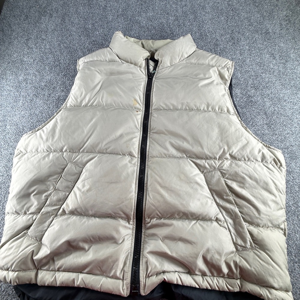 Eddie Bauer Mens XL Goose Down Puffer Vest Tan Ripstop Plaid Lining Zip Up